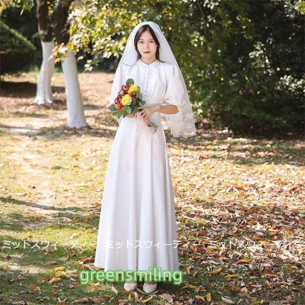 ウェディングドレス 二次会 リゾートドレス 結婚式 ブライダル 前撮り 挙式 花嫁 サテン パーティードレス レトロワンピース ガーデンウェディング 後撮り_1