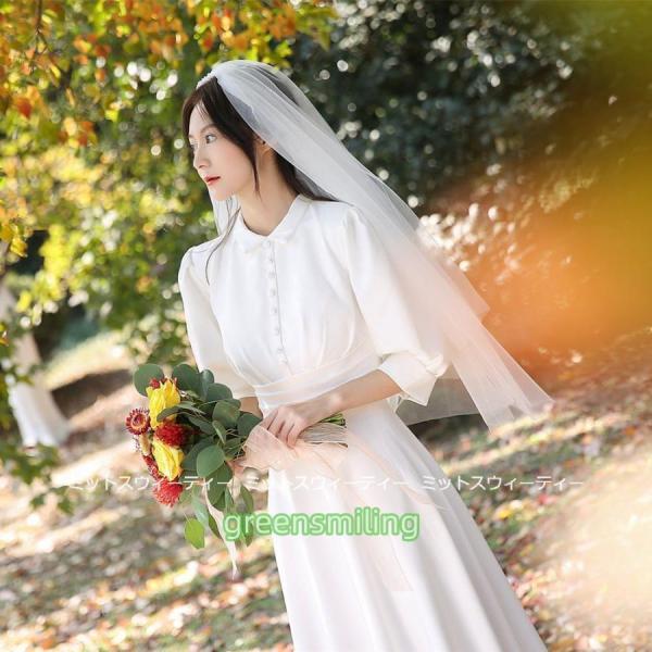 ウェディングドレス 二次会 リゾートドレス 結婚式 ブライダル 前撮り 挙式 花嫁 サテン パーティードレス レトロワンピース ガーデンウェディング 後撮り_2