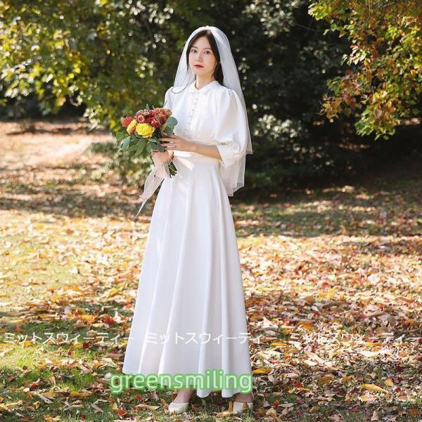 ウェディングドレス 二次会 リゾートドレス 結婚式 ブライダル 前撮り 挙式 花嫁 サテン パーティードレス レトロワンピース ガーデンウェディング 後撮り_3