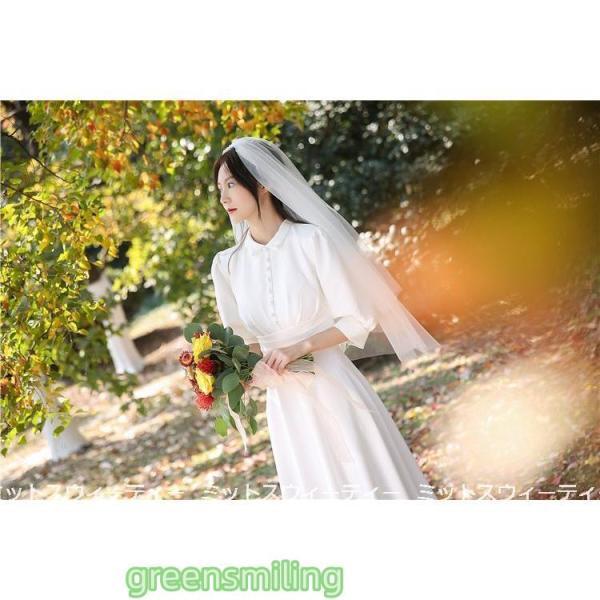 ウェディングドレス 二次会 リゾートドレス 結婚式 ブライダル 前撮り 挙式 花嫁 サテン パーティードレス レトロワンピース ガーデンウェディング 後撮り_8