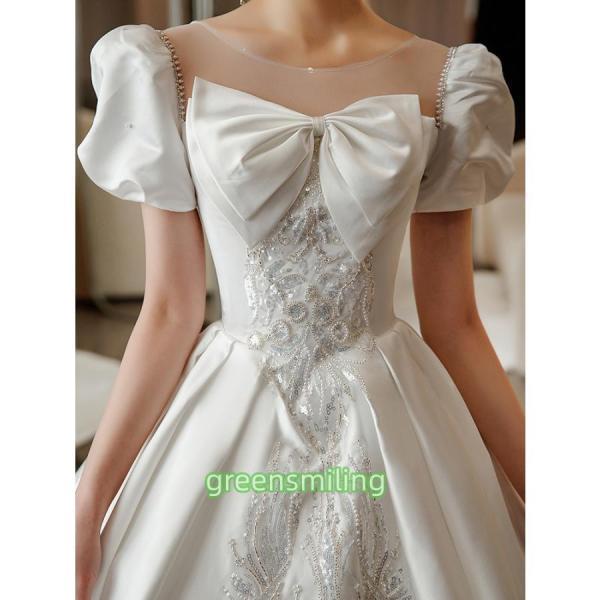 ウェディングドレス ウエディングドレス 二次会 結婚式 前撮り ブライダル ロングドレス 花嫁 プリンセスドレス プリンセスラインドレス サテン 半袖 刺繍 王道の画像