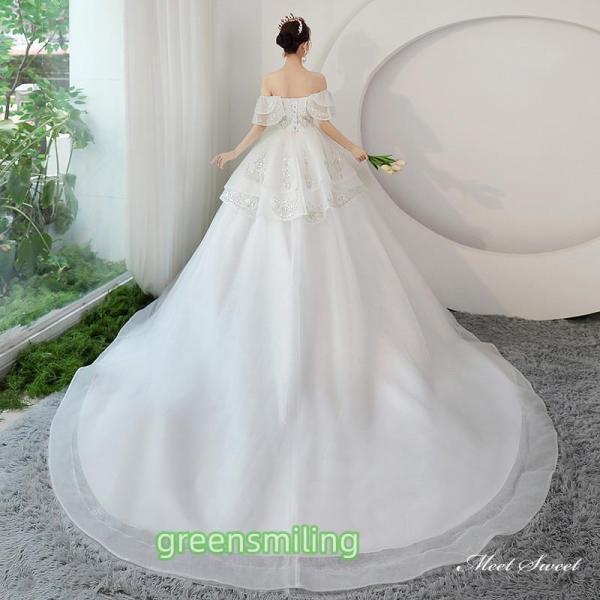 ウェディングドレス ロングドレス プリンセスドレス プリンセスラインドレス オフショルダー 二次会 結婚式 前撮り 花嫁 ウエディングドレス ブライダル_3