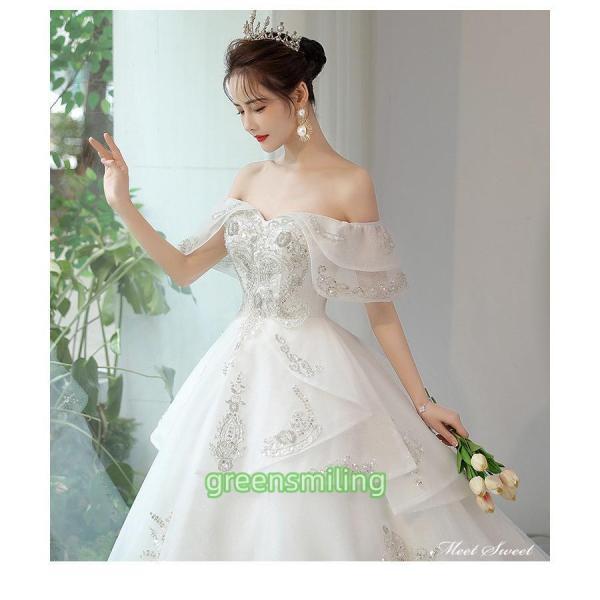 ウェディングドレス ロングドレス プリンセスドレス プリンセスラインドレス オフショルダー 二次会 結婚式 前撮り 花嫁 ウエディングドレス ブライダル_4