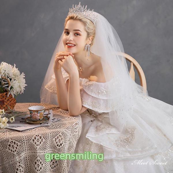ウェディングドレス ロングドレス プリンセスドレス プリンセスラインドレス オフショルダー 二次会 結婚式 前撮り 花嫁 ウエディングドレス ブライダル_5