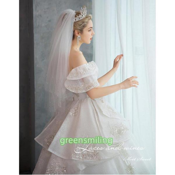 ウェディングドレス ロングドレス プリンセスドレス プリンセスラインドレス オフショルダー 二次会 結婚式 前撮り 花嫁 ウエディングドレス ブライダル_6