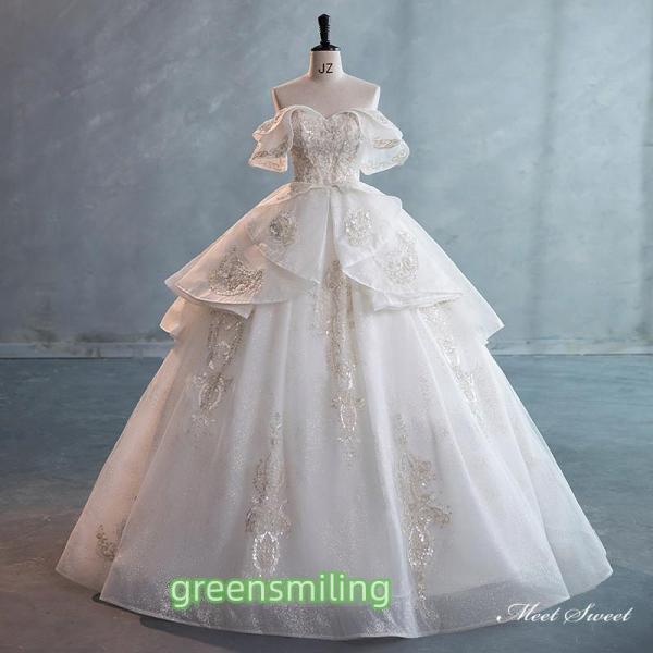 ウェディングドレス ロングドレス プリンセスドレス プリンセスラインドレス オフショルダー 二次会 結婚式 前撮り 花嫁 ウエディングドレス ブライダル_9