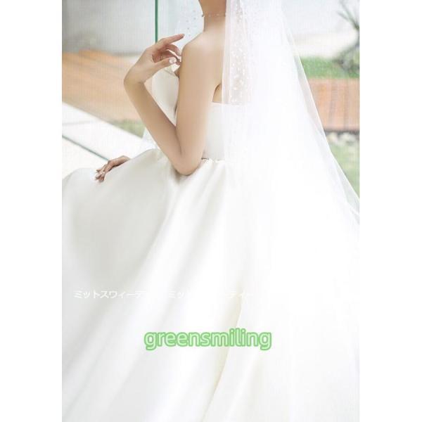ウェディングドレス 花嫁 二次会 ウエディングドレス 結婚式 ロングドレス Aライン サテン ビスチェ ベアトップ 前撮り 披露宴 シンプル ブライダル トレーンの画像
