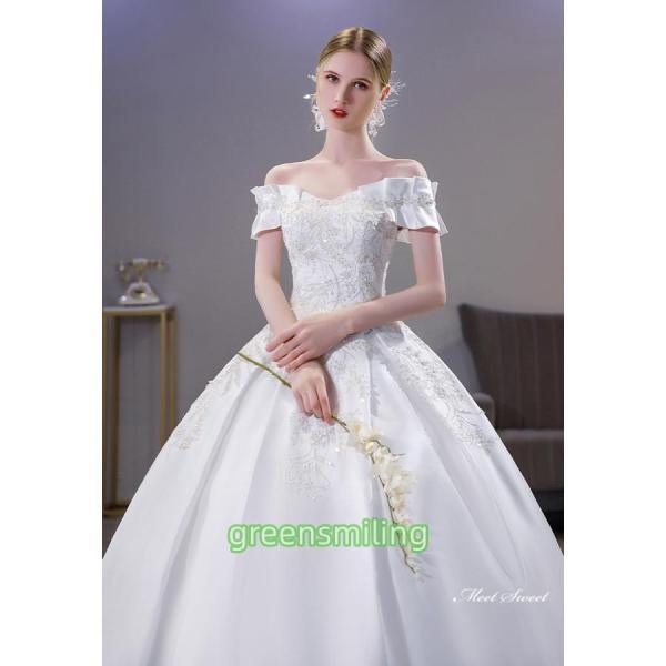 ウェディングドレス ロングドレス プリンセスラインドレス オフショルダー 二次会 結婚式 前撮り 花嫁 ウエディングドレス サテン 挙式 ブライダル