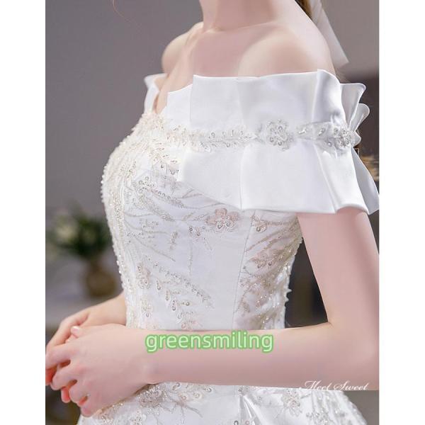 ウェディングドレス ロングドレス プリンセスラインドレス オフショルダー 二次会 結婚式 前撮り 花嫁 ウエディングドレス サテン 挙式 ブライダル