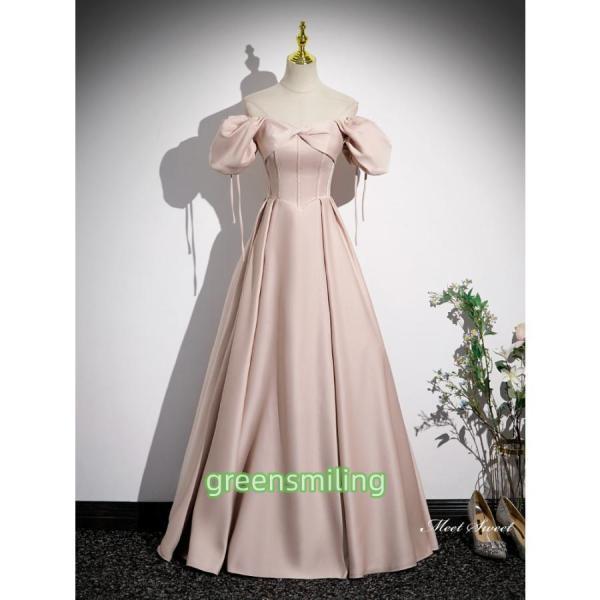 カラードレス ロングドレス パーティードレス ピンク パフスリーブ ウェディングドレス ウエディングドレス 結婚式 二次会 花嫁 前撮り 演奏会 発表会の画像