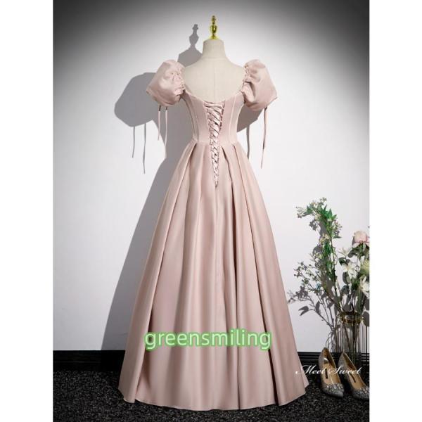 カラードレス ロングドレス パーティードレス ピンク パフスリーブ ウェディングドレス ウエディングドレス 結婚式 二次会 花嫁 前撮り 演奏会 発表会の画像