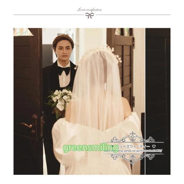 ウェディングドレス 二次会 結婚式 ブライダル ロングドレス サテン 長袖 プリンセス オフショルダー トレーン 前撮り 挙式 花嫁 ウエディングドレス 上品_5