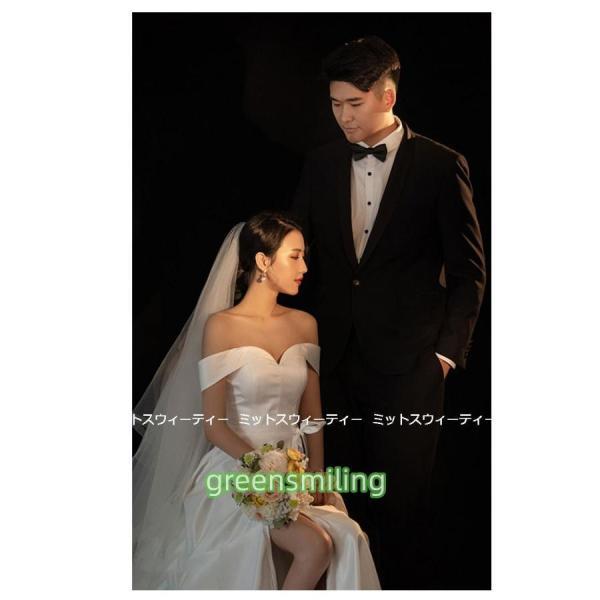 ウェディングドレス ロングドレス Aラインドレス オフショルダー 結婚式 ウエディングドレス 二次会 花嫁 前撮り サテン シンプル リゾートドレス ワンピースの画像