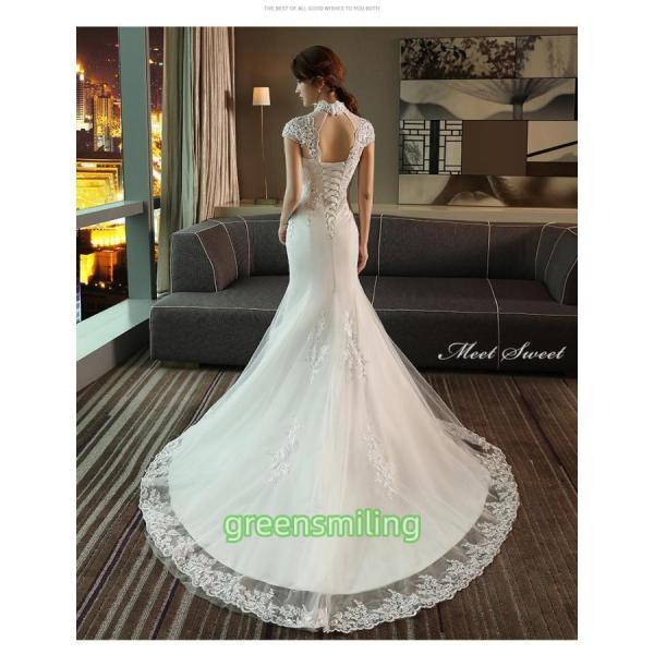 ウェディングドレス ウエディングドレス 半袖 ハイネック 二次会 結婚
