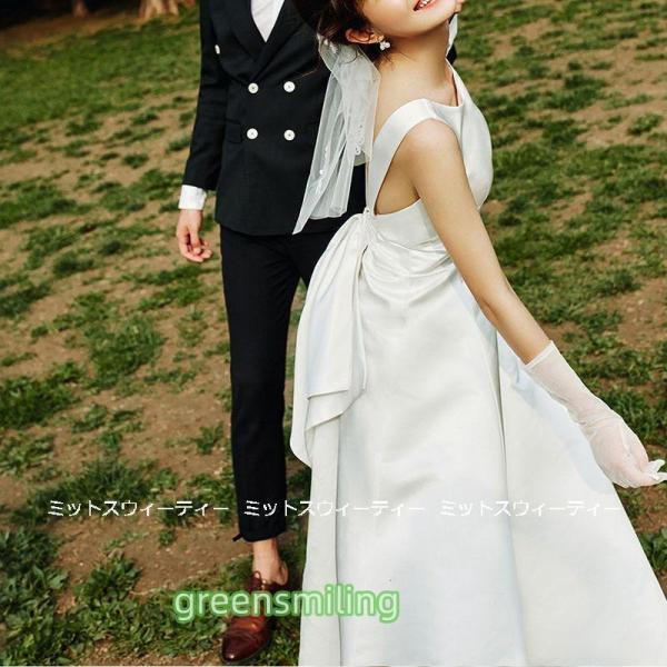 ウェディングドレス ロングドレス 結婚式 ウエディングドレス ガーデンウェディング 二次会 花嫁 前撮り サテン ホワイト シンプル リゾートドレス ワンピースの画像