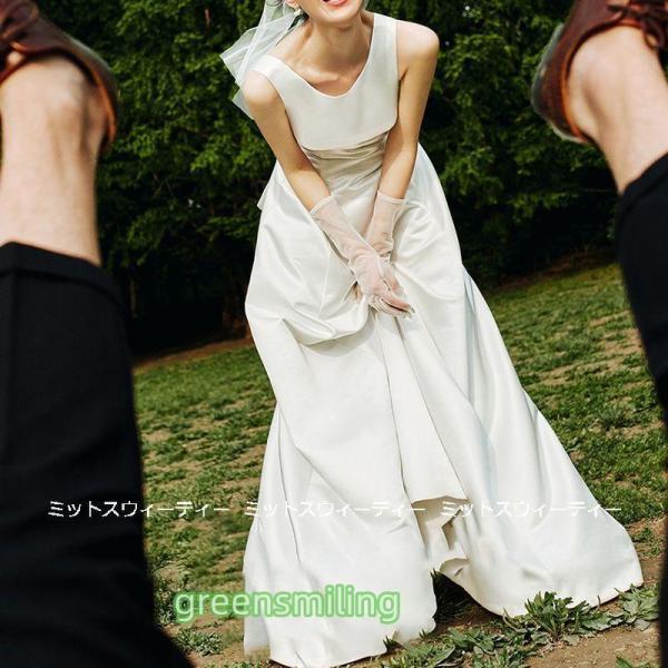 ウェディングドレス ロングドレス 結婚式 ウエディングドレス ガーデンウェディング 二次会 花嫁 前撮り サテン ホワイト シンプル リゾートドレス ワンピースの画像