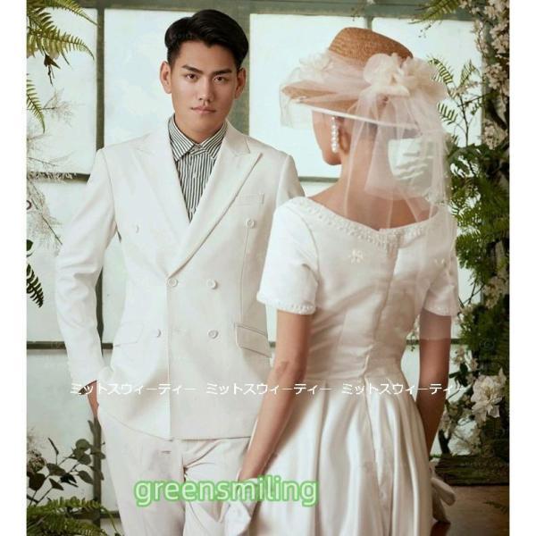 ウェディングドレス 花嫁 二次会 ウエディングドレス 結婚式 ミモレ丈ドレス Aライン サテン 前撮り 披露宴 ブライダル ファスナー シンプル 普段着 リゾート婚_5