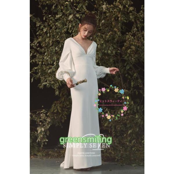 ウェディングドレス ウエディングドレス ロング丈 結婚式 ドレス お呼ばれ 長袖 秋冬 ２０２０新作 シンプル 着痩せ シンプル 韓国風 meetsweety
