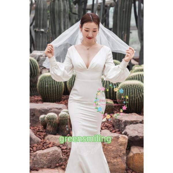 ウェディングドレス ウエディングドレス ロング丈 結婚式 ドレス お呼ばれ 長袖 秋冬 ２０２０新作 シンプル 着痩せ シンプル 韓国風 meetsweety