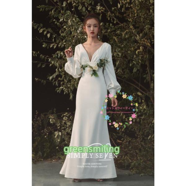 ウェディングドレス ウエディングドレス ロング丈 結婚式 ドレス お呼ばれ 長袖 秋冬 ２０２０新作 シンプル 着痩せ シンプル 韓国風 meetsweety