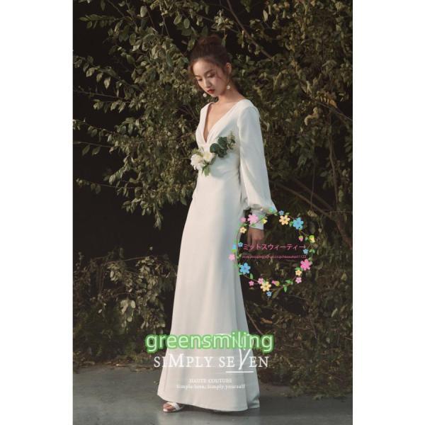 ウェディングドレス ウエディングドレス ロング丈 結婚式 ドレス お呼ばれ 長袖 秋冬 ２０２０新作 シンプル 着痩せ シンプル 韓国風 meetsweety