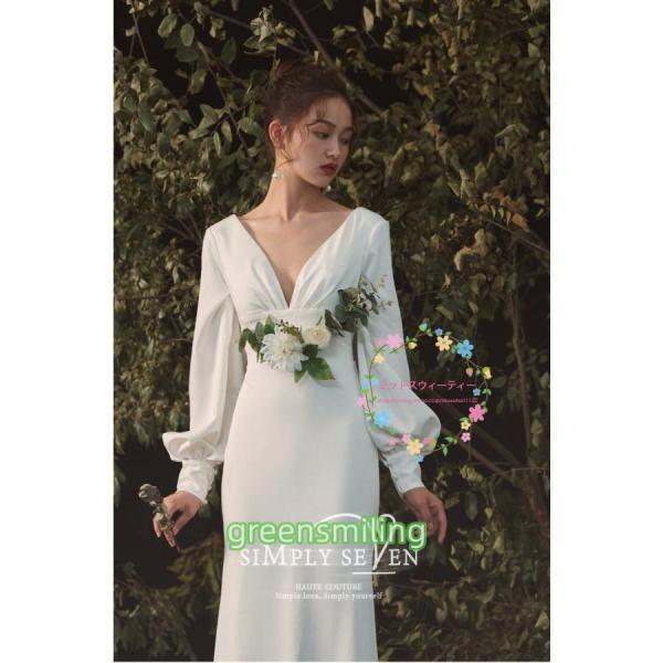 ウェディングドレス ウエディングドレス ロング丈 結婚式 ドレス お呼ばれ 長袖 秋冬 ２０２０新作 シンプル 着痩せ シンプル 韓国風 meetsweety