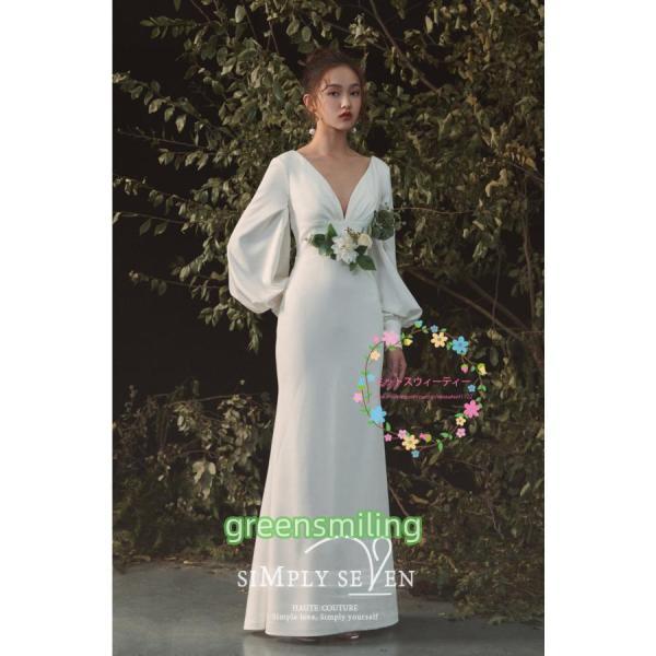 ウェディングドレス ウエディングドレス ロング丈 結婚式 ドレス お呼ばれ 長袖 秋冬 ２０２０新作 シンプル 着痩せ シンプル 韓国風 meetsweety