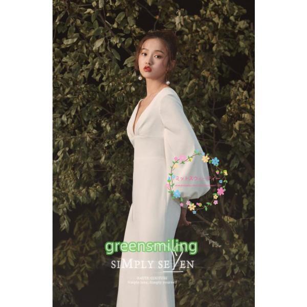 ウェディングドレス ウエディングドレス ロング丈 結婚式 ドレス お呼ばれ 長袖 秋冬 ２０２０新作 シンプル 着痩せ シンプル 韓国風 meetsweety
