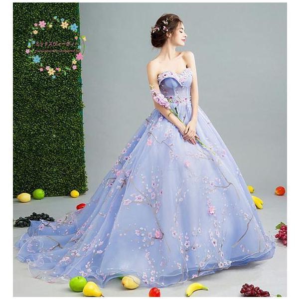 ウェディングドレス ベアトップ 演奏会 カラードレス 結婚式 発表会 ロングドレス 披露宴 ウェディングドレス プリンセス 二次会 ステージ衣装 水色 コンサート_5