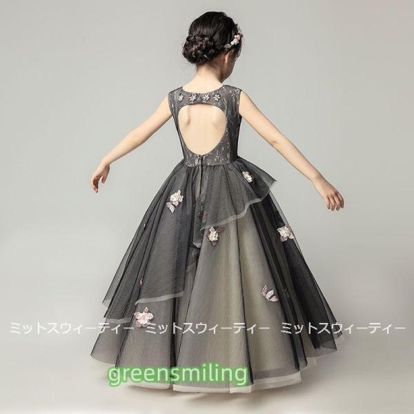 子供 ドレス ピアノ発表会 女の子 子供ドレス ワンピース 衣装 花柄 ブラック ロング 結婚式 コンクール 発表会 パーティー フォーマルドレス キッズドレス 黒の画像