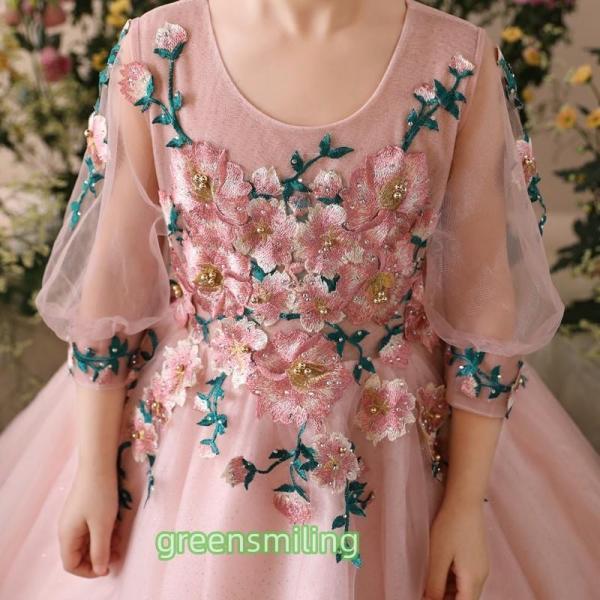 【専用▶︎のん☆様】ピンクの刺繍入りフォーマルドレス 130 キッズドレス フォーマルドレス 子供 ロングドレス 女の子 ジュニア