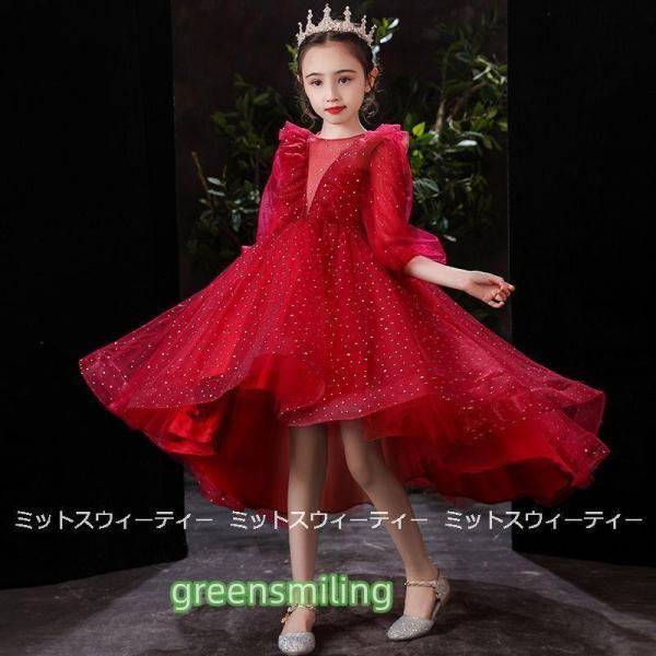 子供ドレス フォーマル ピアノ発表会 前ミニドレス キッズ フォーマルドレス 子ども ジュニアドレス 赤 レッド 結婚式 演奏会 ステージ衣装 パーティードレスの画像