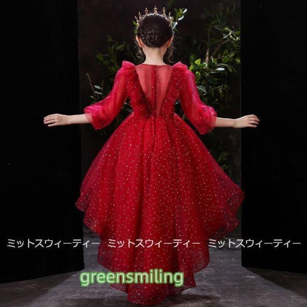 子供ドレス フォーマル ピアノ発表会 前ミニドレス キッズ フォーマルドレス 子ども ジュニアドレス 赤 レッド 結婚式 演奏会 ステージ衣装 パーティードレスの画像