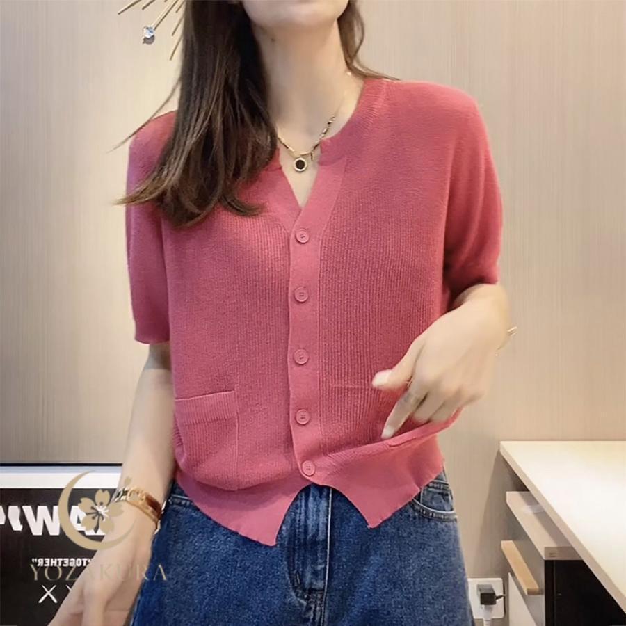 カーディガン 半袖 薄手 夏 レディース 接触冷感 羽織り 透かし きれい