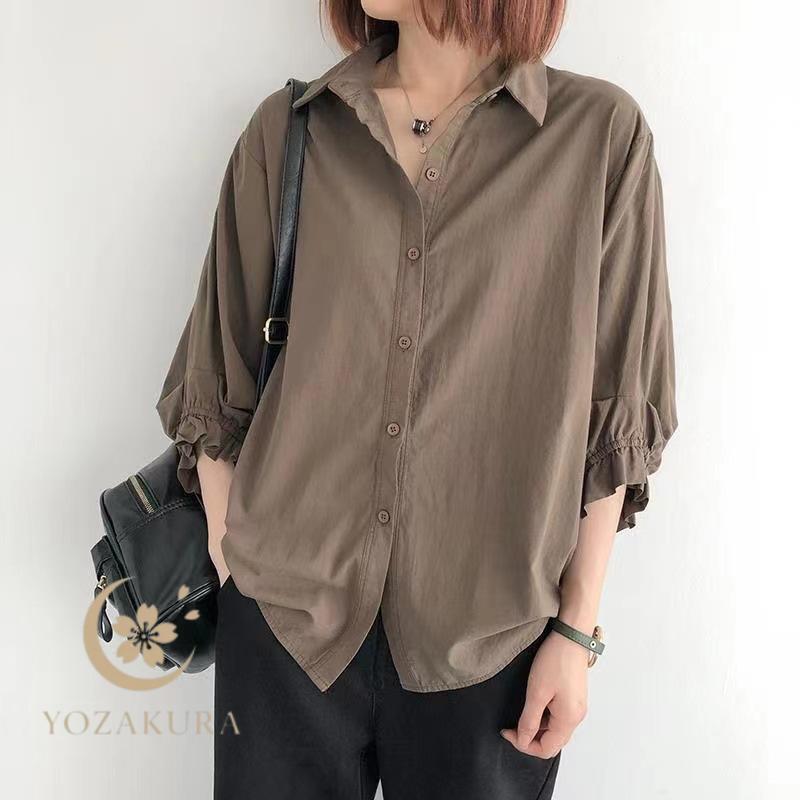 ブラウス レディース Tシャツ シャツ ゆったり 麻綿 7分袖 春 夏 秋