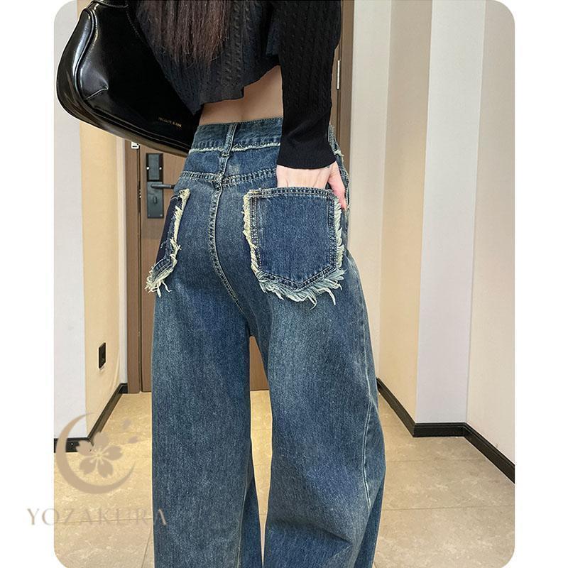 デニム レディース ハイライズ パンツ ストレート ワイドパンツ ハイ
