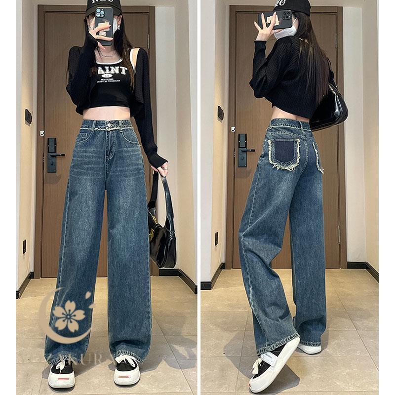 デニム レディース ハイライズ パンツ ストレート ワイドパンツ ハイ