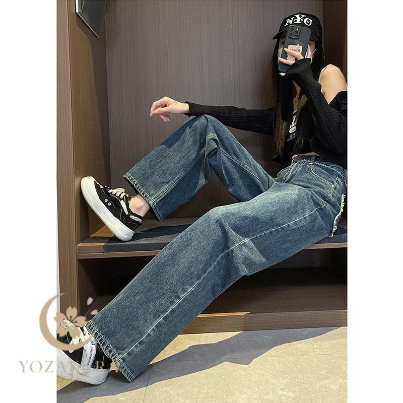 デニム レディース ハイライズ パンツ ストレート ワイドパンツ ハイ