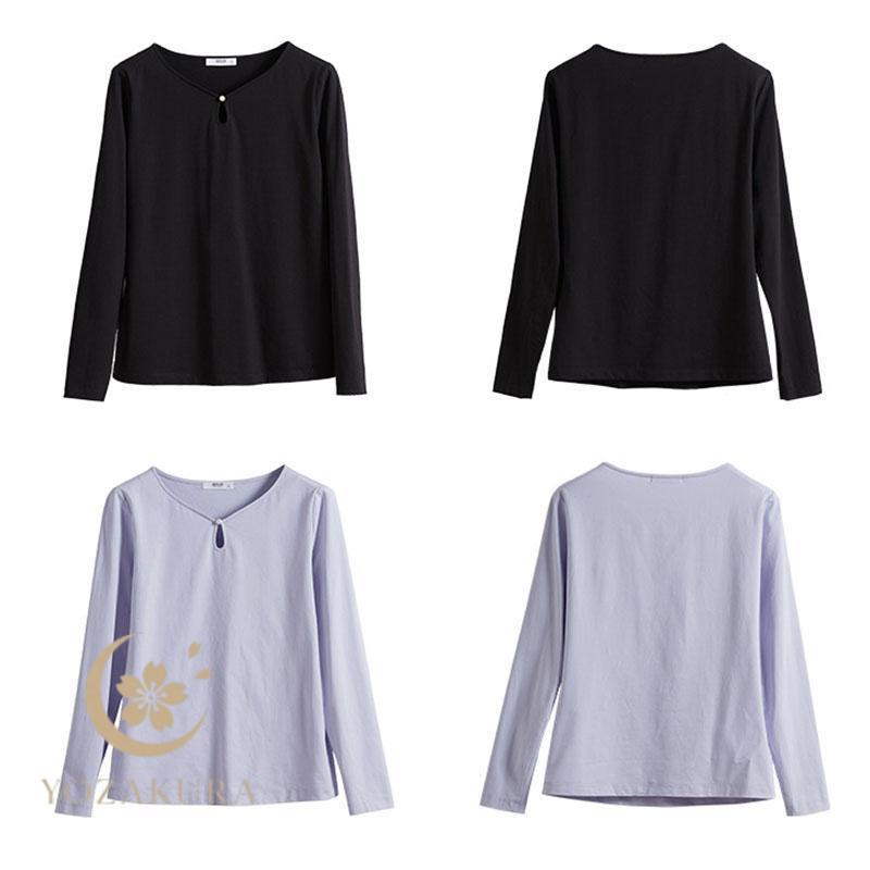 tシャツ Tシャツ レディース Vネック ミドル丈 長袖 トップス 通学