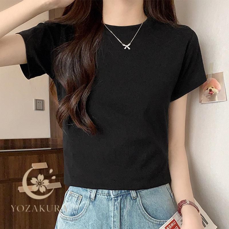 トップス レディース Tシャツ カットソー 夏服 レディース お洒落 半袖 tシャツ Tシャツ レディース 半袖 無地 クルーネック ミドル丈
