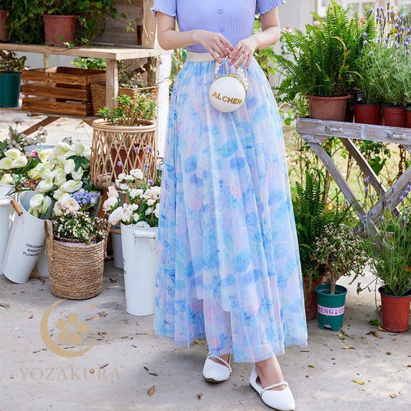 スカート ロングスカート レディース ハイウエスト Aラインスカート 夏