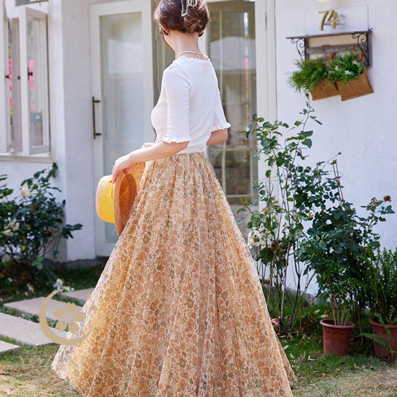 APIECE APART アピースアパート アメリカ製 Isabel Double V Skirt ダブルVカットロングスカート AA35301 4 オレンジ ボトムス【中古】【APIECE APART】 スカート ロングスカート レディース ハイウエスト Aラインスカート 夏
