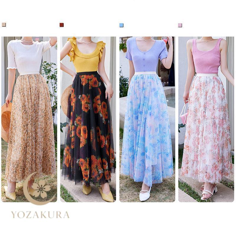 スカート ロングスカート レディース ハイウエスト Aラインスカート 夏