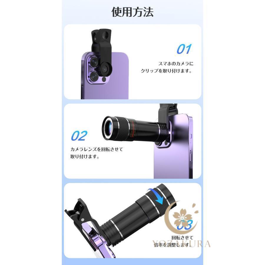 スマホ用レンズ 望遠レンズ ズームレンズ 単品 20倍 クリップ式