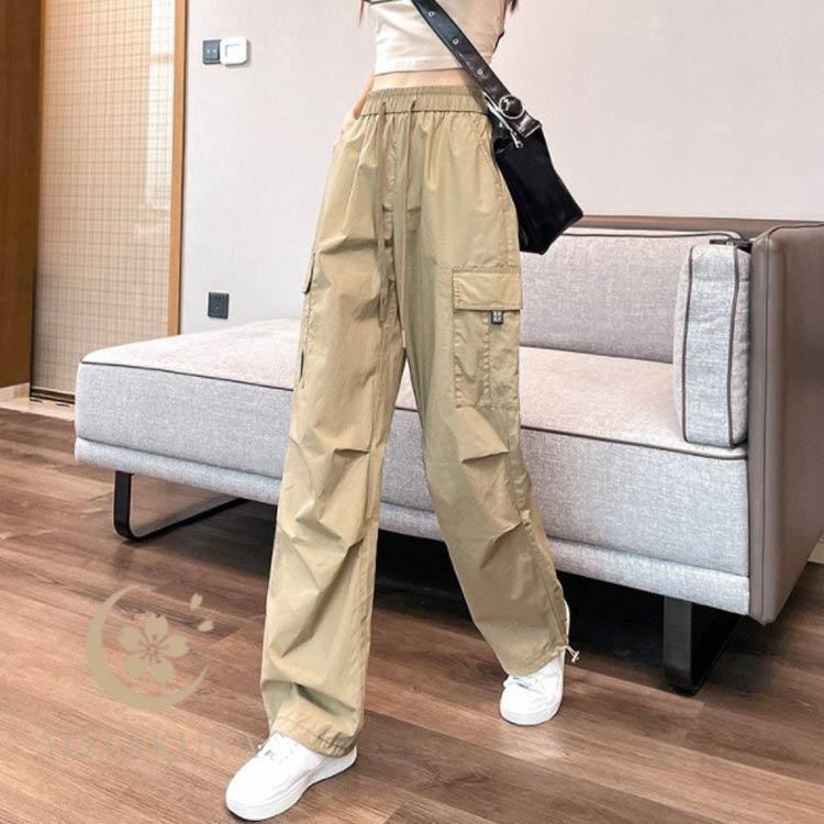 カーゴパンツ レディース ワイド 春 夏 秋 ロングパンツ ボトムス 薄手