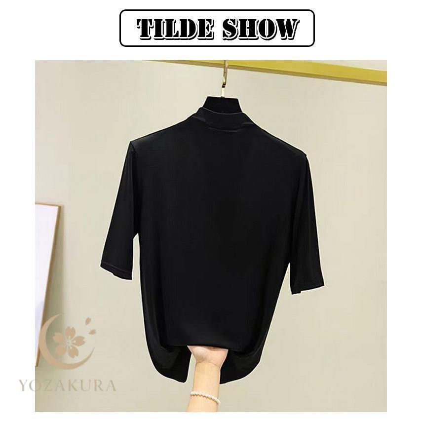 2枚セット ハイネック レディース 春 夏 秋 半袖 トップス 五分袖 半袖
