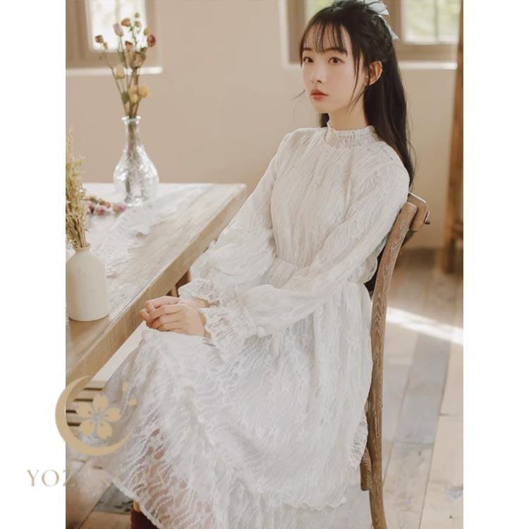 GIAMBATTISTAVALLI レース タイ付ワンピース★ 長袖ワンピース ワンピース 長袖 ハイネック 秋 ロングワンピース 総レース 可愛い