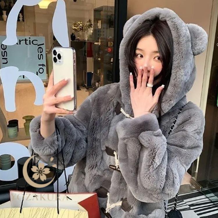 秋 フード付き もこもこ 長袖 ふわふわ 秋冬コート レディース 