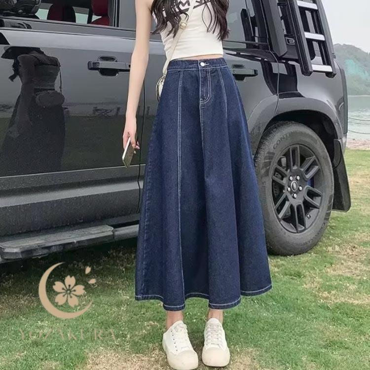 デニム スカート ロングスカート レディース ロング丈 Aライン フレア