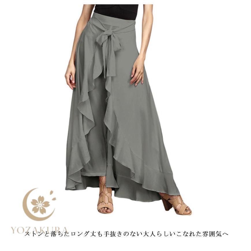 キュロットスカート ロング丈 重ね着風 レディース キュロット